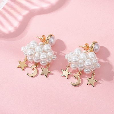 3D Cloud Glass Seed Beades Dangle Stud Earrings EJEW-MZ00644-03-1