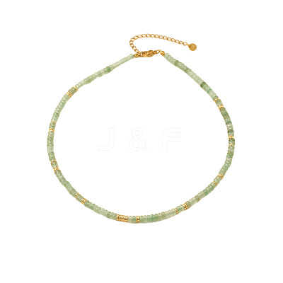Natural Green Aventurine Rondelle Beaded Necklaces with Brass Beads WG55414-01-1