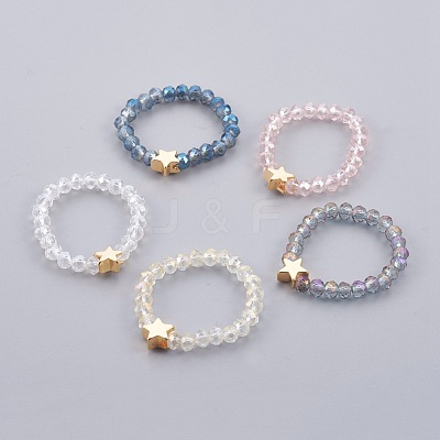Electroplate Glass Beads Stretch Finger Rings RJEW-JR00238-M-1