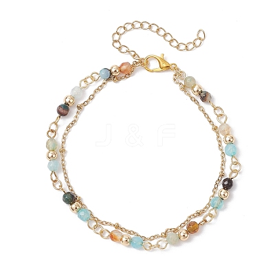 Natural Agate Round Beads Multi-strand Bracelets BJEW-JB12468-02-1