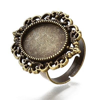 Vintage Adjustable Iron Finger Ring Components Alloy Cabochon Bezel Settings X-PALLOY-Q300-09AB-NR-1