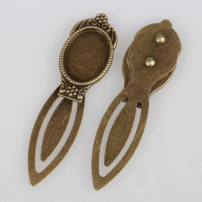 Antique Bronze Iron Bookmark Cabochon Settings PALLOY-N0084-01AB-NF-1