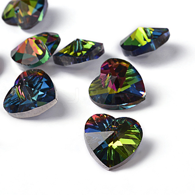 Faceted Heart Electroplated Glass Pendants X-EGLA-R082-04-1