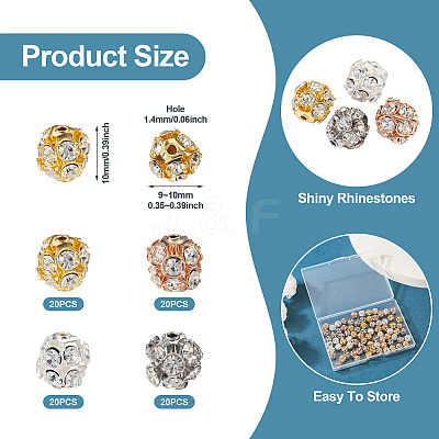 80Pcs 4 Colors Brass Rhinestone Beads KK-TA0002-11C-1