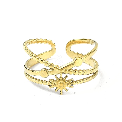Ion Plating(IP) 304 Stainless Steel Sun Open Cuff Ring RJEW-L109-022G-1