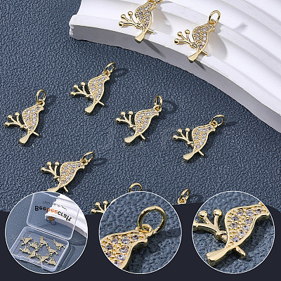 10Pcs Brass Micro Pave Clear Cubic Zirconia Pendants KK-BBC0024-49-1