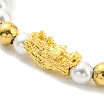 Rack Plating Brass Dragon & Plastic Pearl Beaded Bracelet BJEW-D030-01B-G-1