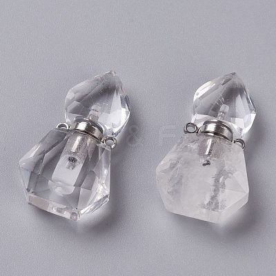 Hexagon Natural Quartz Crystal Perfume Bottle Pendants G-H241-03E-P-1