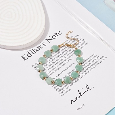 Natural Green Aventurine Heart Beaded Bracelet BJEW-JB08697-03-1