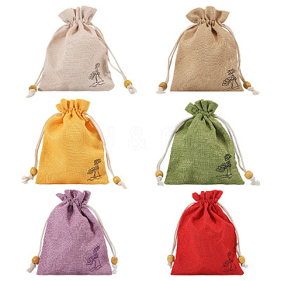 24Pcs 6 Colors Flower Printed Cloth Drawstring Bags ABAG-CA0001-22C-1