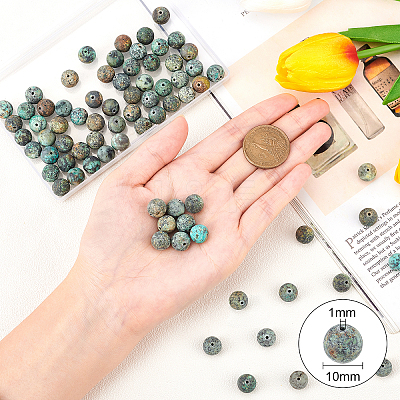 Frosted Natural African Turquoise(Jasper) Round Beads Strands G-OC0001-79A-1