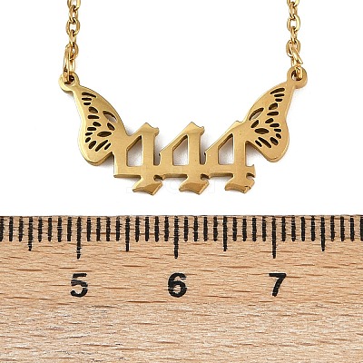 201 Stainless Steel Number 444 with Butterfly Wings Pendant Necklaces LS-NJEW-P332-01B-G-1