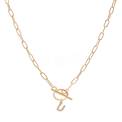 1Pc 304 Stainless Steel Chain & Brass Micro Pave Cubic Zirconia Letter Pendant Necklaces NJEW-LP0001-36U-G-1