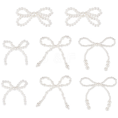8Pcs 4 Styles Plastic Imitation Pearl Beaded Bowknot Ornament Accessories KY-TA0001-40-1