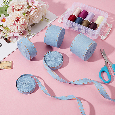 5 Rolls 5 Styles Synthetic Cotton Denim Ribbons for Bow Making SRIB-BC0001-38-1