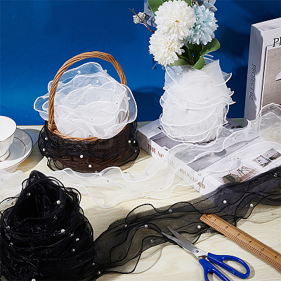 2Pcs 2 Colors Three Layer Organza Lace Trim Fabric DIY-PH0021-43-1