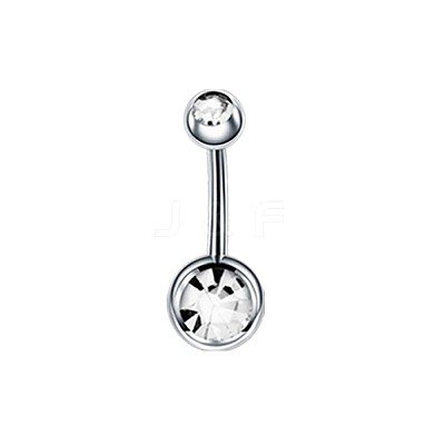 304 Stainless Steel Clear Cubic Zirconia 15 Gauge Round Belly Button Rings WGFD174-09-1