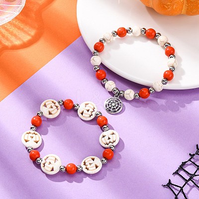 2Pcs Glass & Synthetic Turquoise Beads Stretch Bracelets BJEW-JB12483-04-1