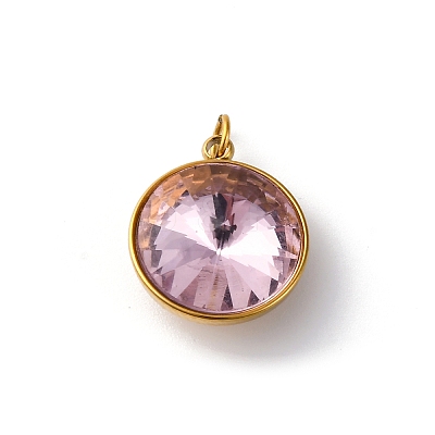 High Polished 316 Stainless Steel Faceted Glass Pendants STAS-K258-46G-08-1