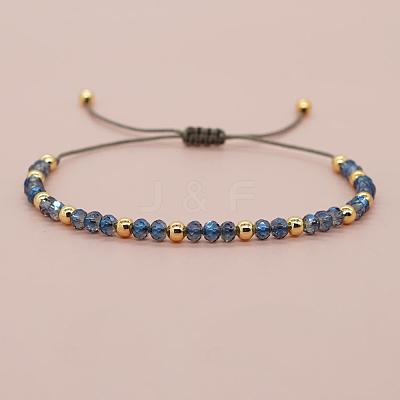 Glass & Brass Round Beads Braided Bead Bracelets RD6595-8-1