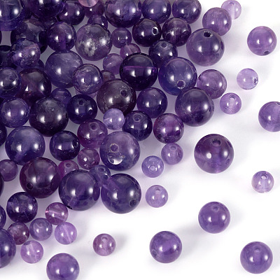 100Pcs 3 Styles Natural Amethyst Round Bead Strands G-TA0002-46-1