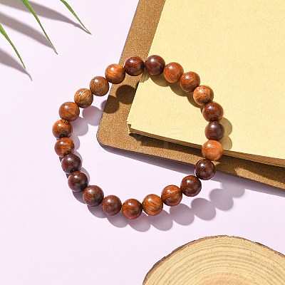 Unisex Natural Wood Beaded Stretch Bracelets BJEW-JB05463-01-1