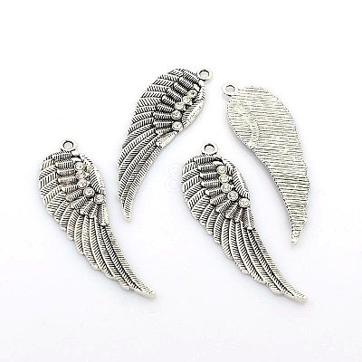 Antique Silver Plated Alloy Wing Big Pendants ALRI-N019-04-1