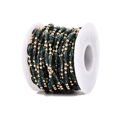 Handmade Brass & Glass Beaded Link Chains CHC-Q021-04A-G-1
