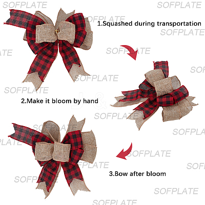 2Pcs Tartan Pattern Linen Type Cloth Bowknot Display Decoration AJEW-SP0003-67-1