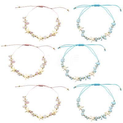 6Pcs 2 Colors Natural Gemstone Braided Bead Bracelets BJEW-GO0001-03-1