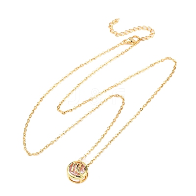 Brass Pave Cubic Zirconia Birth Stone Constellation Pendant Cable Chain Necklaces NJEW-D334-01G-08-1