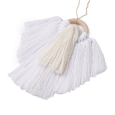 3Pcs 3 Colors Angel Wood & Cotton Threads Pendant Decoration HJEW-JM02406-1