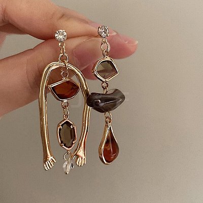 Zinc Alloy Resin Dangle Earrings FS-WG0D0C1-01-1