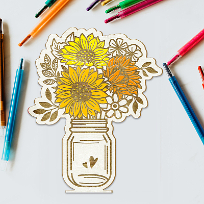 Wood Flower Bouquet Greeting Card AJEW-WH0441-002-1