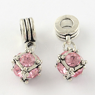Large Hole Cube Alloy Rhinestone European Dangle Charms MPDL-S086-M-1