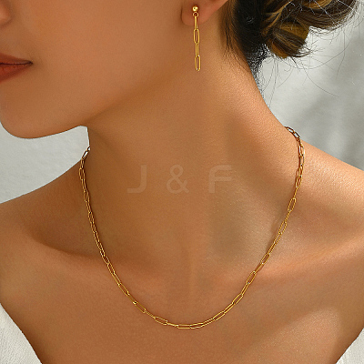 201 Stainless Steel Paperclip Necklace & Earrings Sets for Women JB7293-1