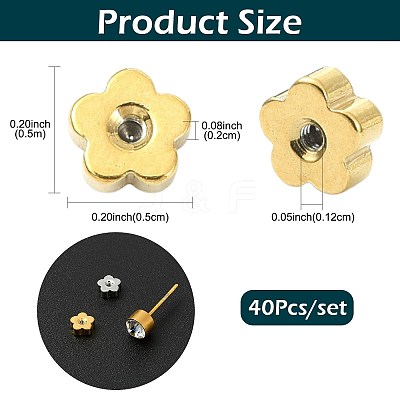 40Pcs 4 Styles Stainless Steel Ear Nuts STAS-FS0002-21-1