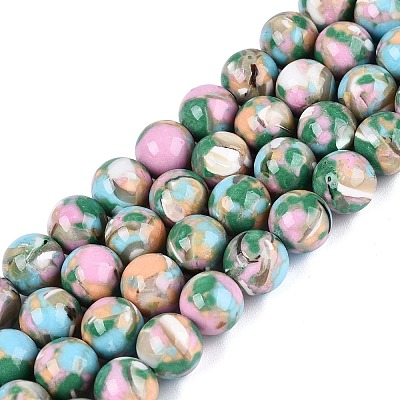 Assembled Synthetic Turquoise and Trochus Shell Beads Strands G-N369-02A-03-1