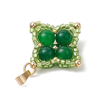 Dyed Natural Malaysia Jade & Glass Seed Beaded Woven Pendants PALLOY-MZ00365-01-1