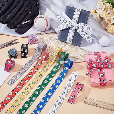 11 Colors Volleyball Pattern Polyester Grosgrain Ribbon AJEW-PH0005-85-1