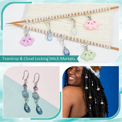 Teardrop & Cloud Locking Stitch Markers HJEW-AB00545-1