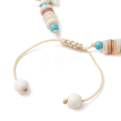 Synthetic Turquoise & Natural Freshwater Shell Beads Braided Bead Bracelets for Women BJEW-JB12024-01-1