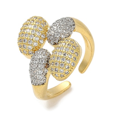 Rack Plating Brass Micro Pave Cubic Zirconia Cuff Finger Rings for Women RJEW-C114-16I-G-1