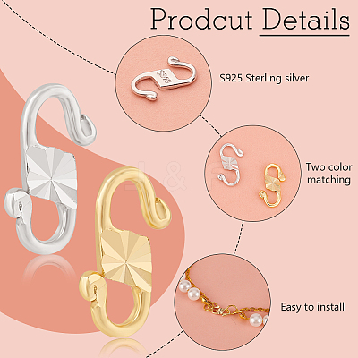 4Pcs 2 Colors Sterling Silver S-Hook Clasps with 925 Stamp FIND-BC0005-14B-1