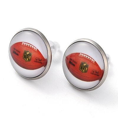 Sport Balls Glass & 304 Stainless Steel Stud Earrings for Women EJEW-H005-01P-10-1