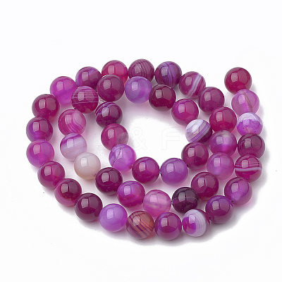 Dyed Natural Striped Agate/Banded Agate Round Bead Strands X-G-R342-4mm-04-1