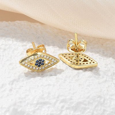 Brass Micro Pave Clear Cubic Zirconia Stud Earrings EJEW-M076-01G-02-1