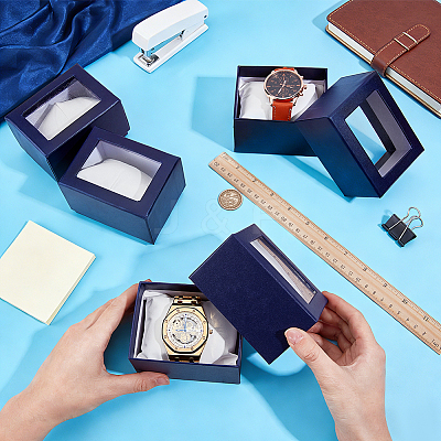 Paper Jewelry Watch Packing Boxes with PVC Window Lid and Pillow Inside CON-WH0089-259A-1