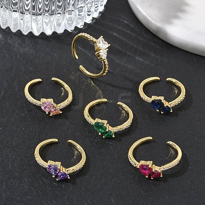 Brass Micro Pave Cubic Zirconia Cuff Open Rings RJEW-Z145-03G-1