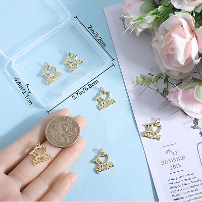 8Pcs Mother's Day Rack Plating Brass Charms KK-BBC0013-94-1